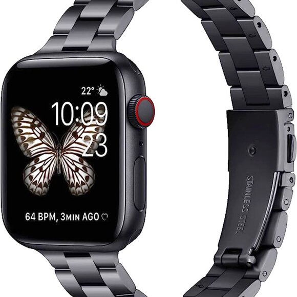 Classic Stainless Steel Metal Slim Band for Apple Watch 38/40/41mm, Black - Picture 1 of 7